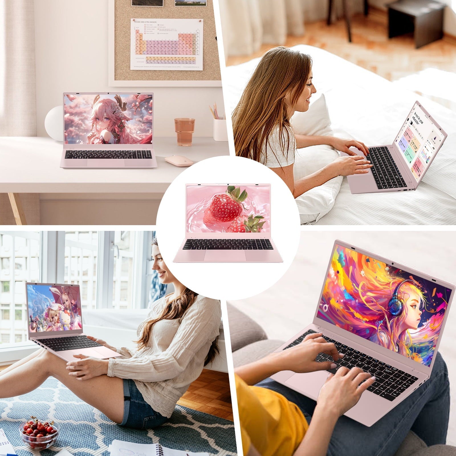 15.6" Windonws 11 Laptop, 12GB DDR5 512G SSD, Up to 3.6GHz Intel N150 Quad-Core, Office 2024 Fingerprint Backlit KB WiFi 6 BT 5.2, 1080 FHD Display for Student, Business, Home Office, Pink - Image 4