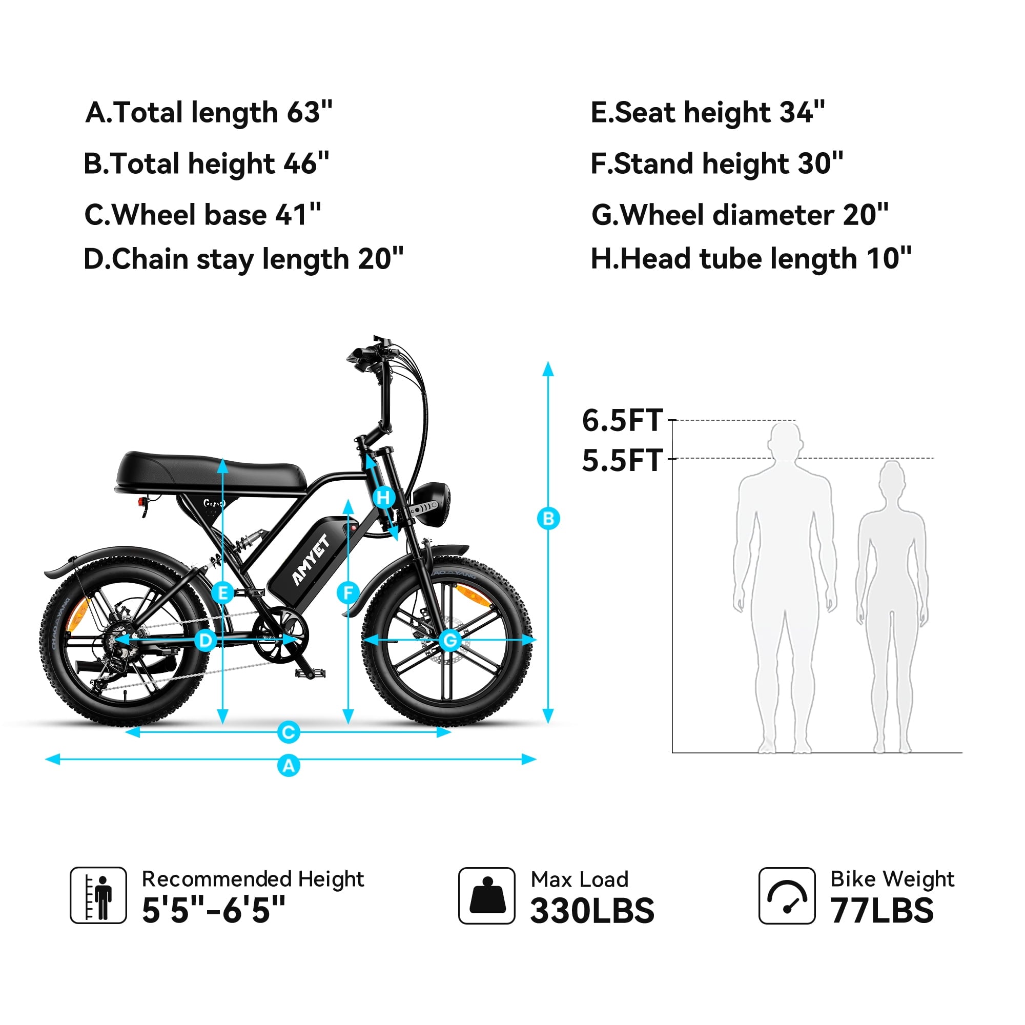G60 Peak 1500W Electric Bike, 20" Fat Tire E-Mountain Bikes, 48V 20Ah 32MPH Ebike for Adults Full Suspension UL2849 - Image 7