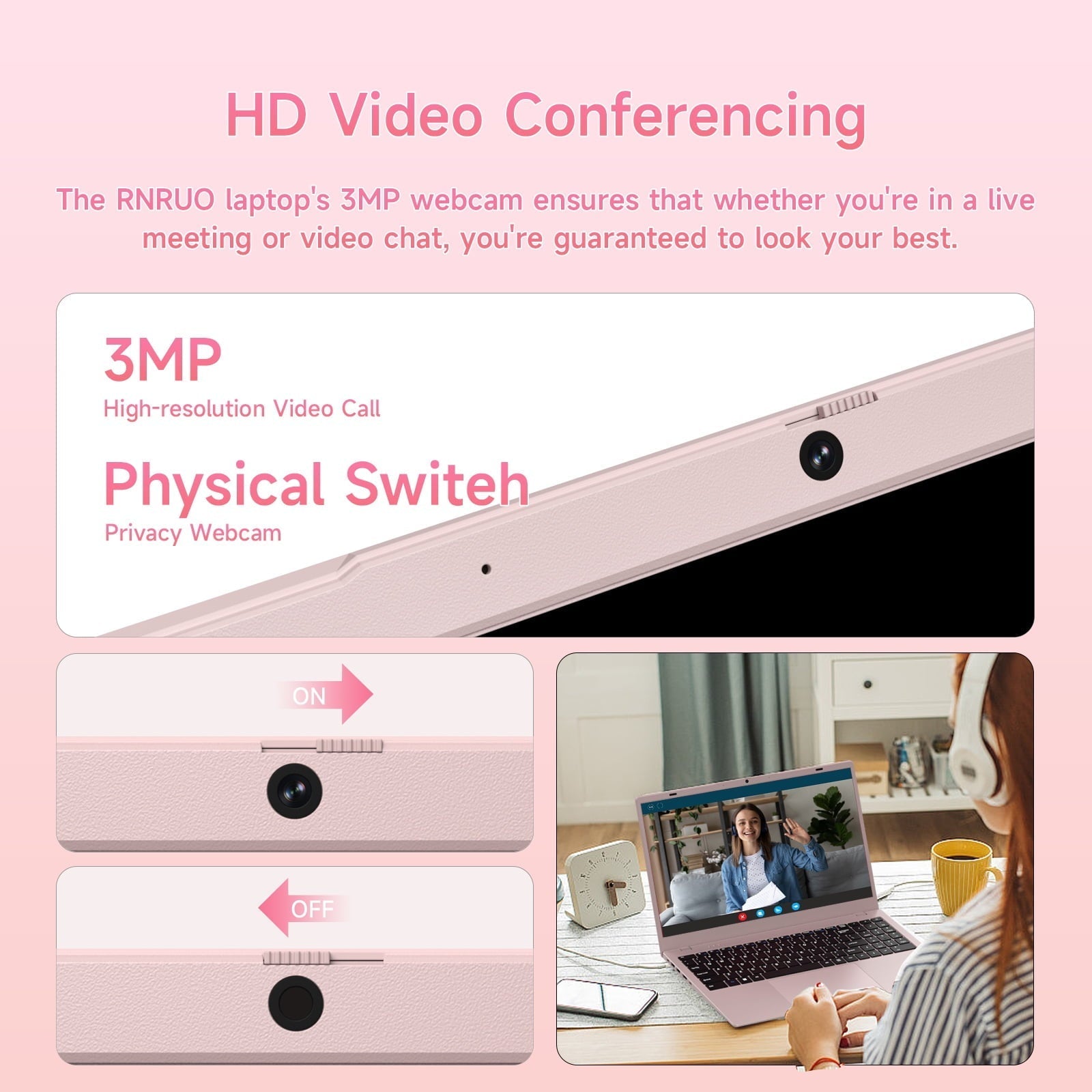 15.6" Windonws 11 Laptop, 12GB DDR5 512G SSD, Up to 3.6GHz Intel N150 Quad-Core, Office 2024 Fingerprint Backlit KB WiFi 6 BT 5.2, 1080 FHD Display for Student, Business, Home Office, Pink - Image 5