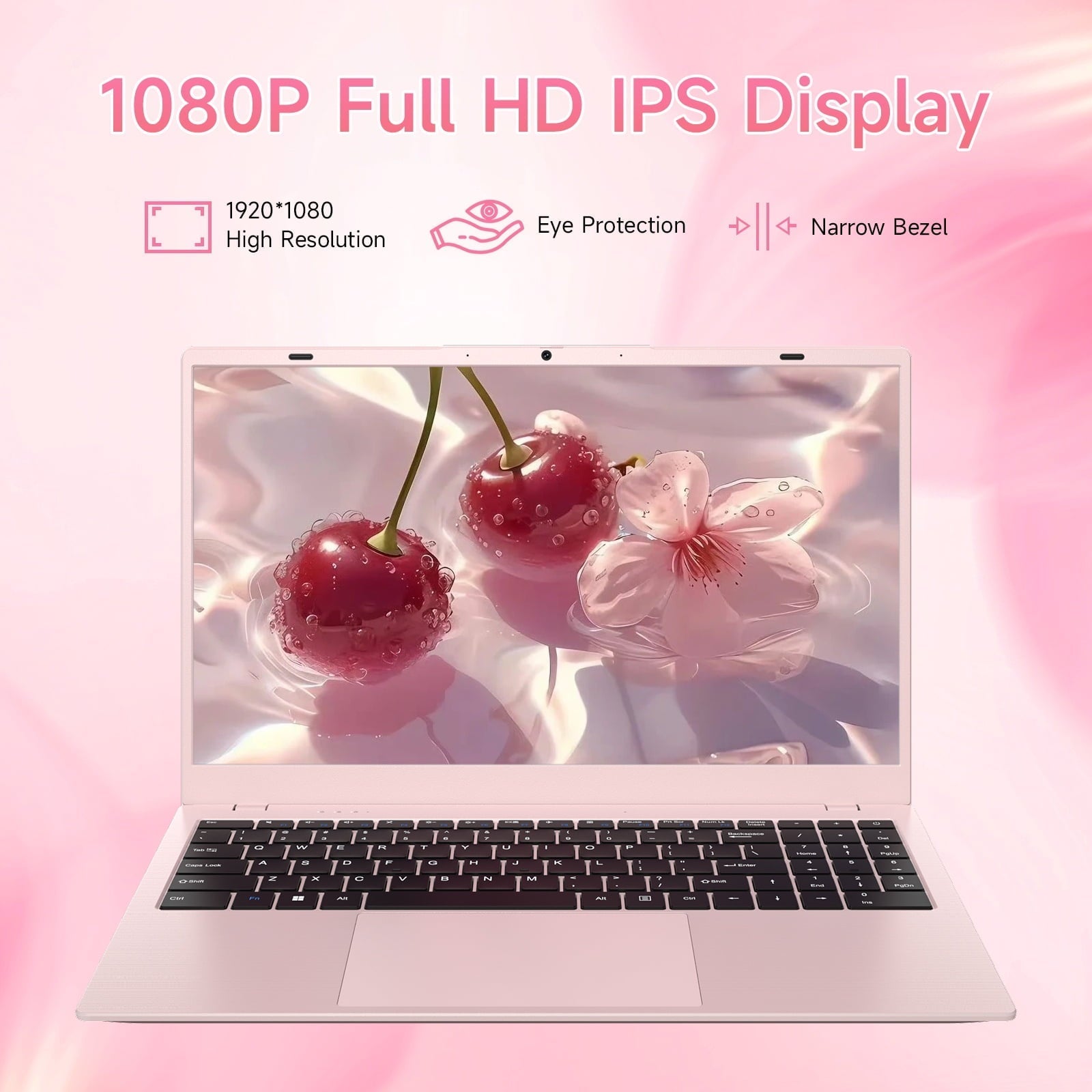 15.6" Windonws 11 Laptop, 12GB DDR5 512G SSD, Up to 3.6GHz Intel N150 Quad-Core, Office 2024 Fingerprint Backlit KB WiFi 6 BT 5.2, 1080 FHD Display for Student, Business, Home Office, Pink - Image 8