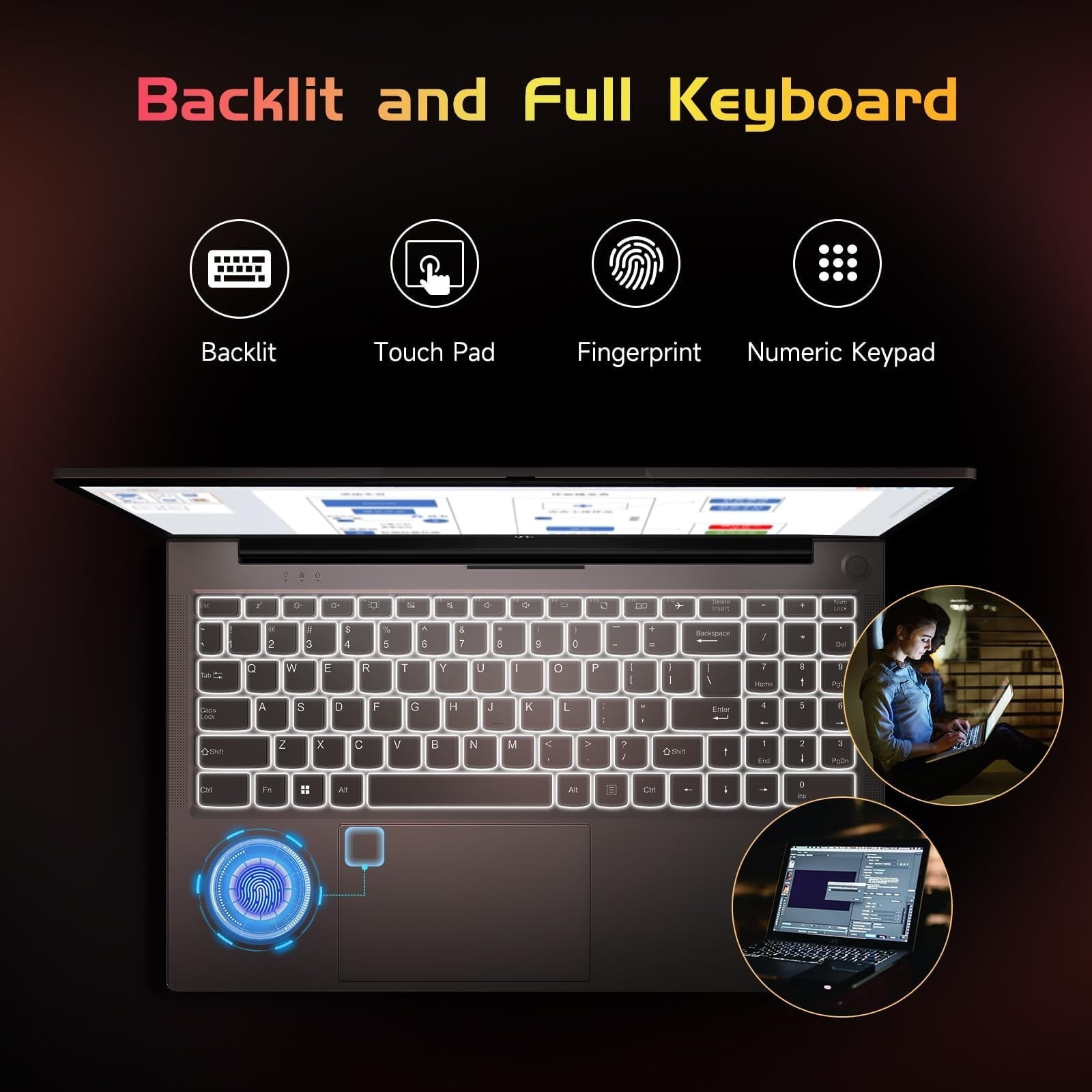2025 Newest Laptop, 15.6-Inch FHD Display Laptop with Intel Quad Core-12th N100(Up to 3.4GHz), 16GB RAM 1TB ROM Business Laptop Computer, Fingerprint, Type C, Windows 11 Home, Pink - Image 3