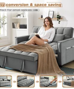Alternative view of 4-in-1 Convertible Futon Sofa Bed, Pull Out Couch Beds Loveseat Sleeper, Gray Velvet