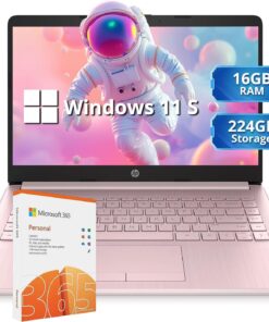 14" HD BrightView Laptop, Intel Celeron N4120 Processor, 16GB RAM, 64GB, Intel HD Graphics, 720p Webcam, Office 365, Pink, Win 11S, 32 Hotface USB Card