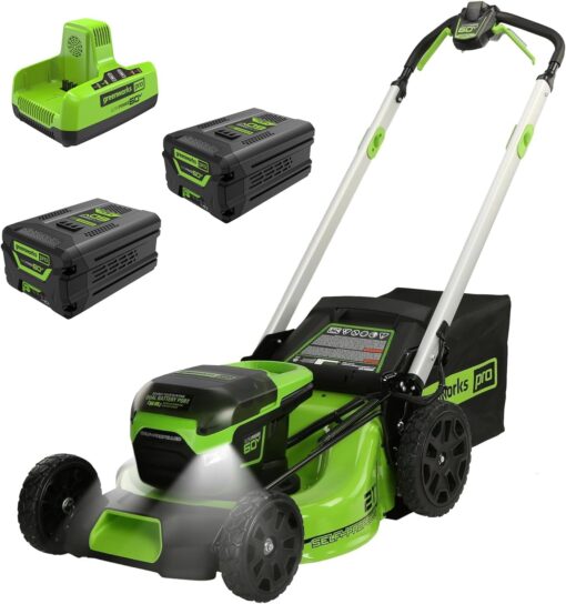 60V 21" Self-Propelled Cordless Lawn Mower, Brushless Motor, LED Lights, Includes 2X 4.0Ah Batteries & Rapid Dual-Port Charger(75+ Tool Compatibility, 45Min Runtime)