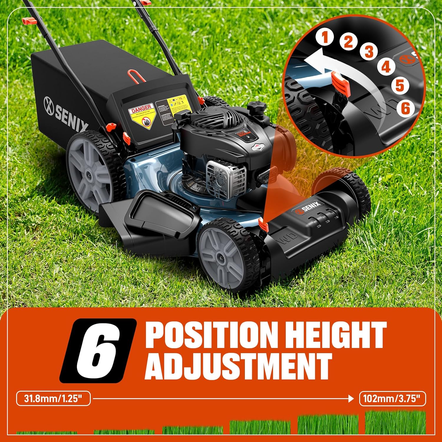 21-inch Gas Self-Propelled Lawn Mower - 140 cc 4-Cycle Briggs & Stratton Engine, Bagging, Mulching, and Side Discharge, 6-Position Lever Height Adjustment - Image 6