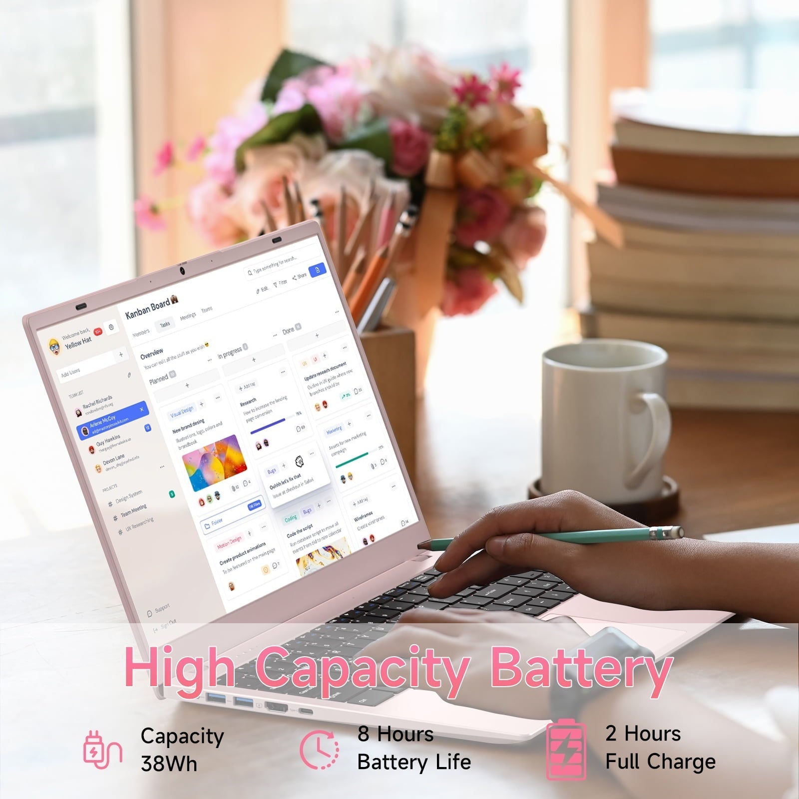 15.6" Windonws 11 Laptop, 12GB DDR5 512G SSD, Up to 3.6GHz Intel N150 Quad-Core, Office 2024 Fingerprint Backlit KB WiFi 6 BT 5.2, 1080 FHD Display for Student, Business, Home Office, Pink - Image 3