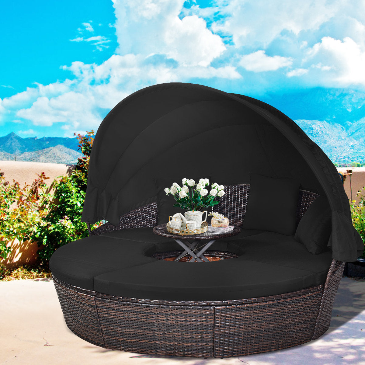 75.5'' Wide Wicker Patio Daybed with Cushions - Image 3