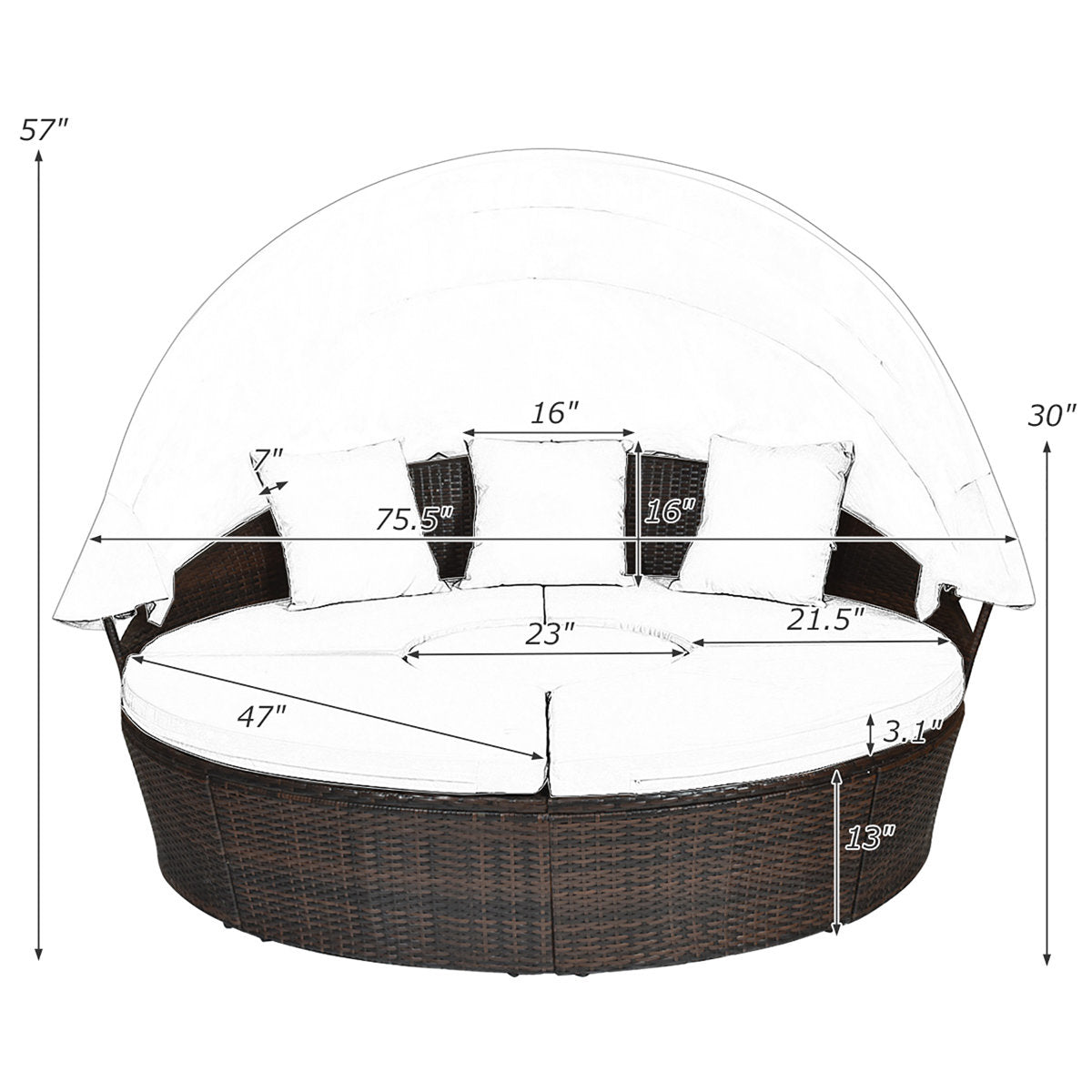 75.5'' Wide Wicker Patio Daybed with Cushions - Image 5