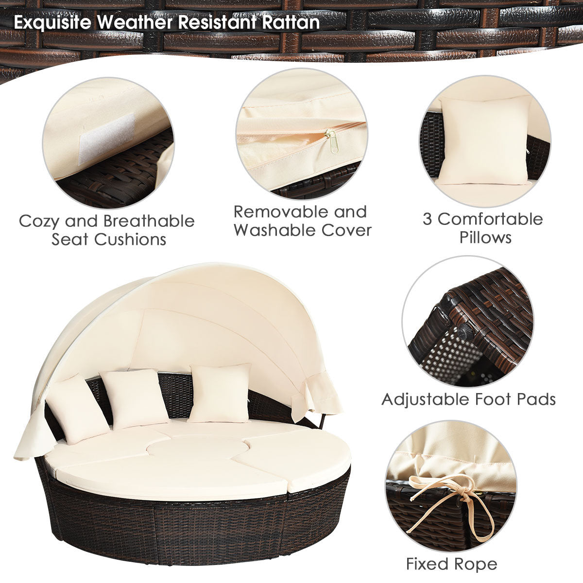75.5'' Wide Wicker Patio Daybed with Cushions - Image 10