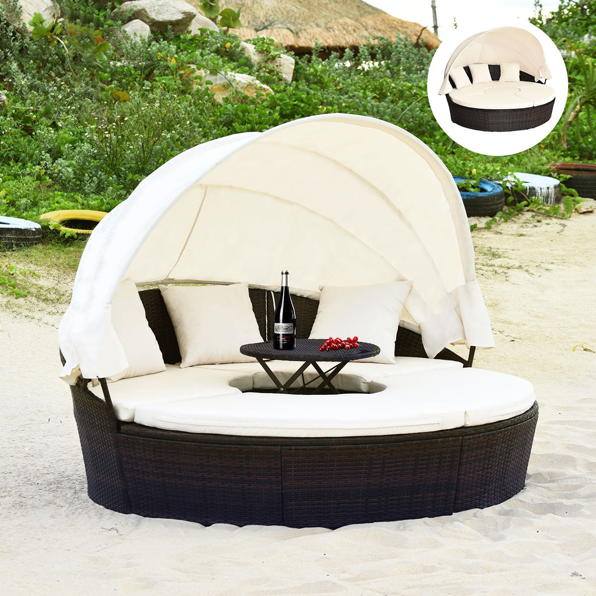 75.5'' Wide Wicker Patio Daybed with Cushions - Image 8
