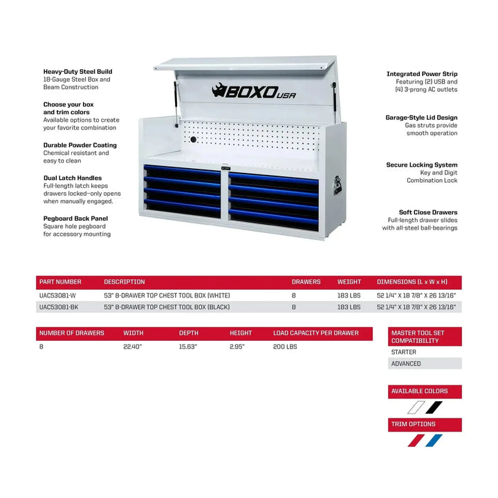 Pro Series | Loaded 53" 20-Drawer Rolling Tool Box | Black and Red - Image 3