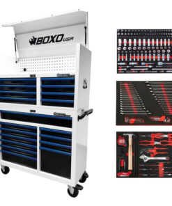 Pro Series | Loaded 45" 19-Drawer Rolling Tool Box | White and Blue
