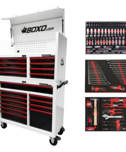 Pro Series | Loaded 45" 19-Drawer Rolling Tool Box | White and Red