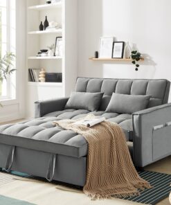 4-in-1 Convertible Futon Sofa Bed, Pull Out Couch Beds Loveseat Sleeper, Gray Velvet