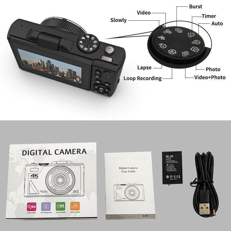 Vintage Flip-Screen 4K CMOS Digital Camera - Image 11