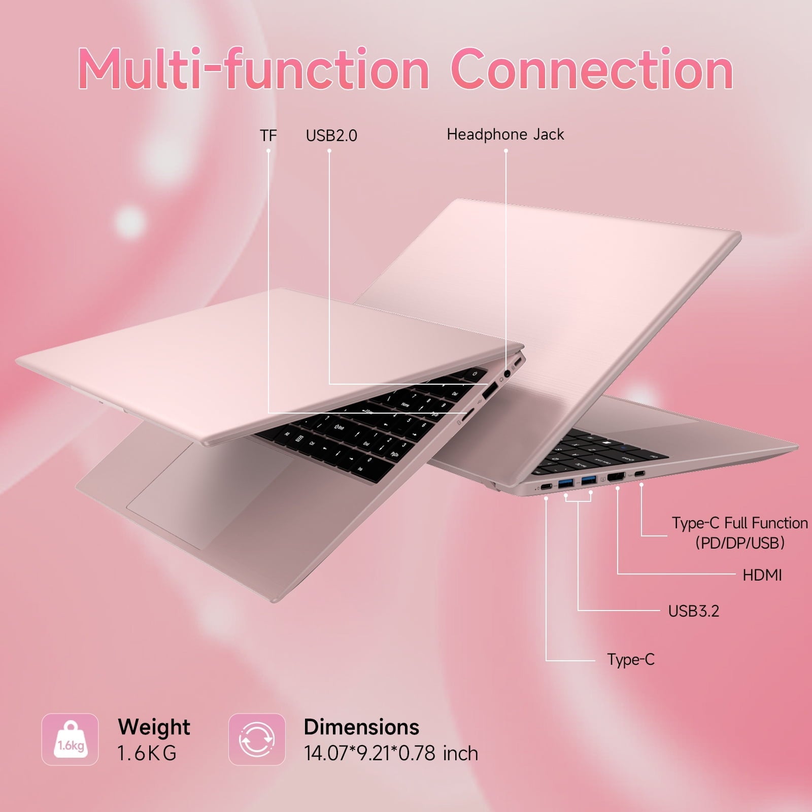 15.6" Windonws 11 Laptop, 12GB DDR5 512G SSD, Up to 3.6GHz Intel N150 Quad-Core, Office 2024 Fingerprint Backlit KB WiFi 6 BT 5.2, 1080 FHD Display for Student, Business, Home Office, Pink - Image 10