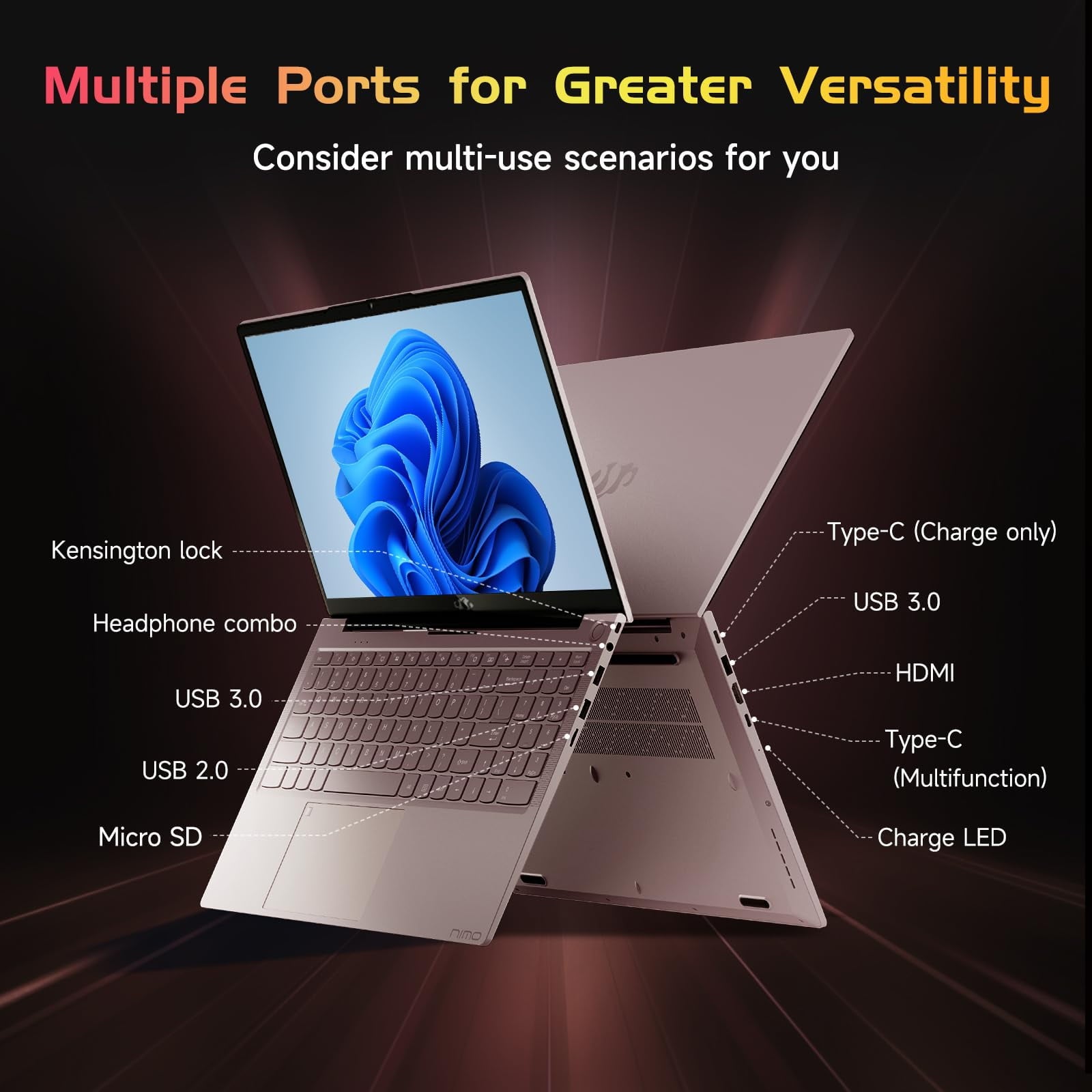 2025 Newest Laptop, 15.6-Inch FHD Display Laptop with Intel Quad Core-12th N100(Up to 3.4GHz), 16GB RAM 1TB ROM Business Laptop Computer, Fingerprint, Type C, Windows 11 Home, Pink - Image 7